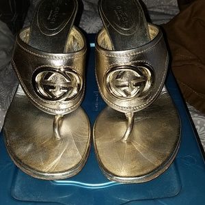 Gucci Gold Sandals with dust bag